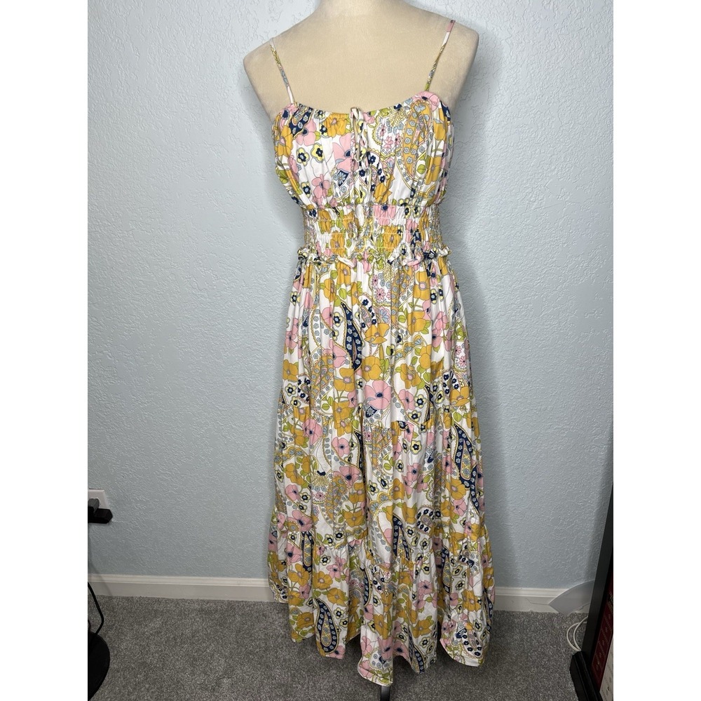 WAYF sundress women's M Floral Tiered Maxi Cotton Boho Cottage Peasant